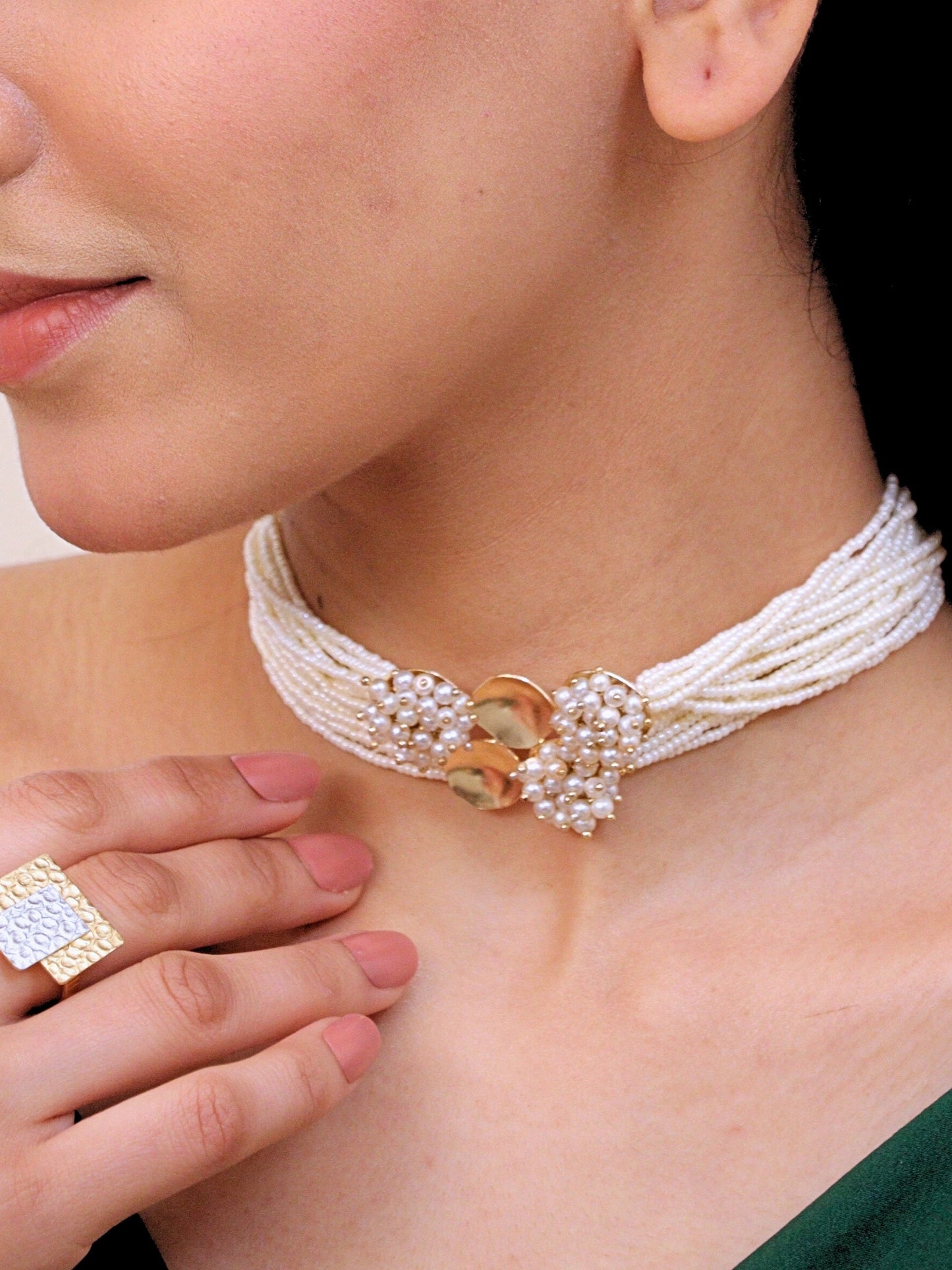 Viana Jewels Itihaas Pearl Choker for Women Brass 18K Gold Plated Handmade