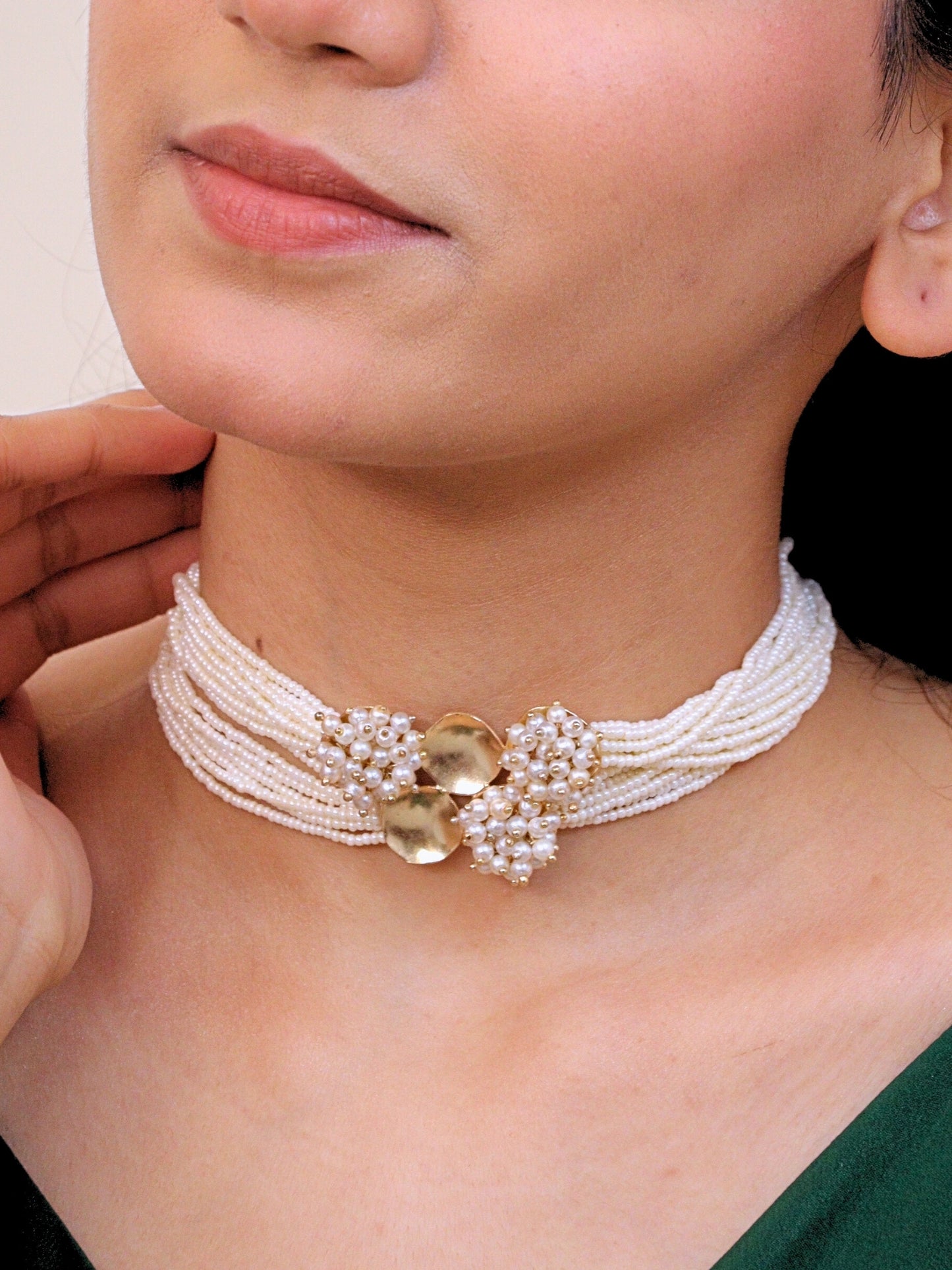 Viana Jewels Itihaas Pearl Choker for Women Brass 18K Gold Plated Handmade