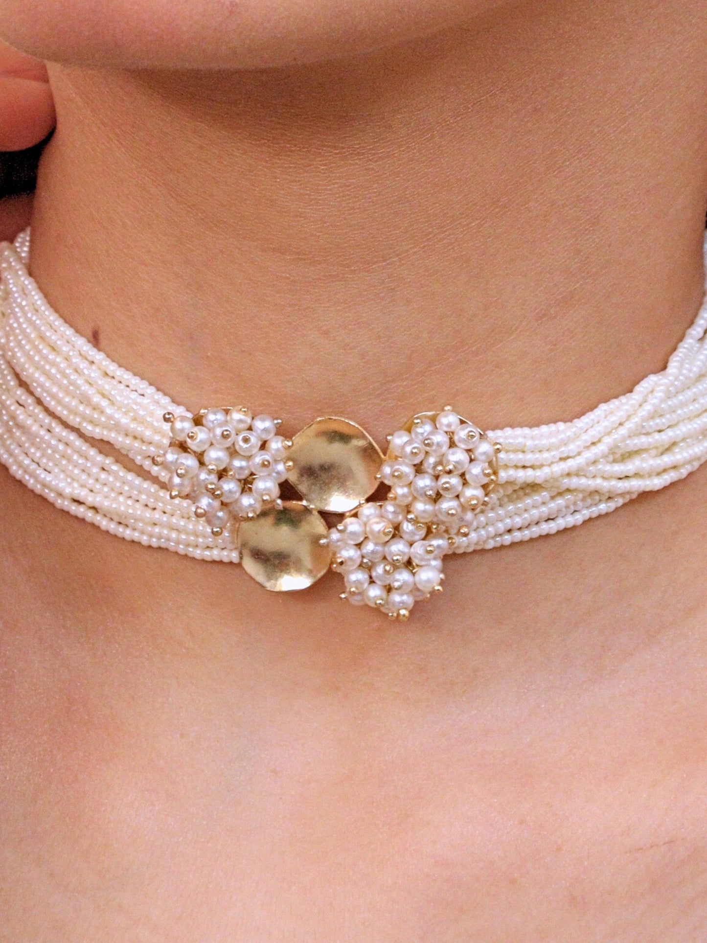 Viana Jewels Itihaas Pearl Choker for Women Brass 18K Gold Plated Handmade