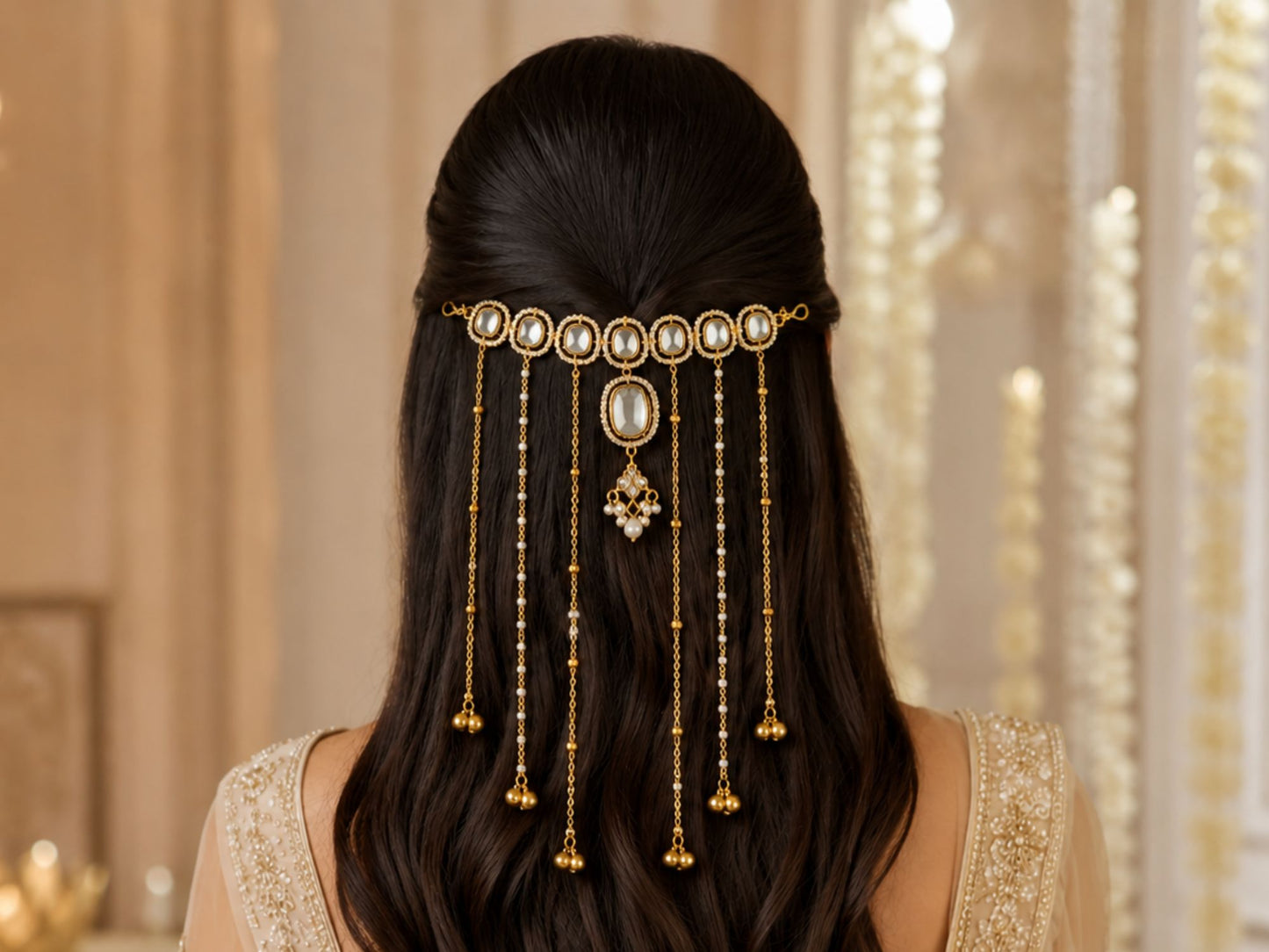 VIANA JEWELS Saundarya Rajwadi Kundan Hair Chain For Women
