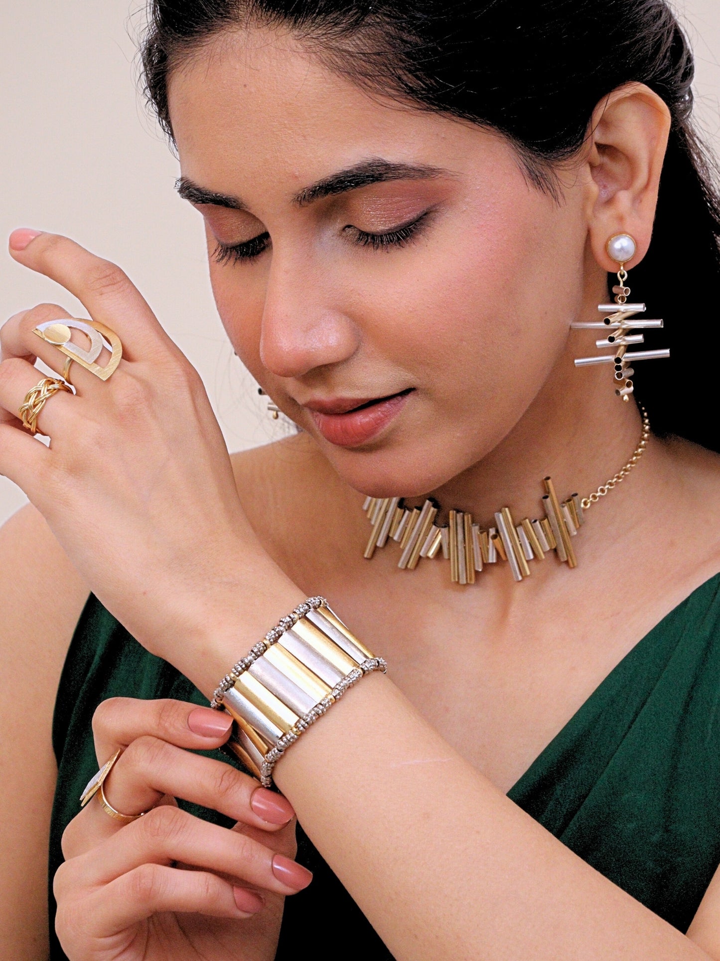 Viana Jewels Aadya Dual Tone Brass Bracelet for Women 18K Gold Plated Handmade