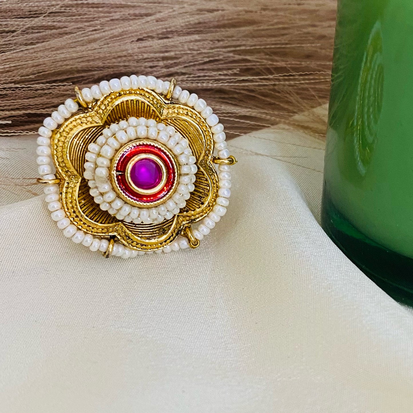 Traditional South Indian gold plated adjustable ring