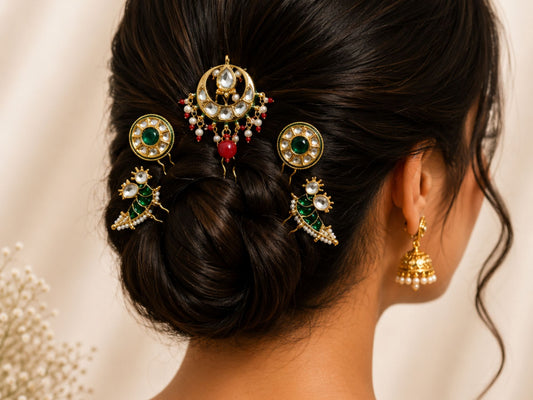VIANA JEWELS Kesh Qala Maharani Bridal Hair Pin For Women