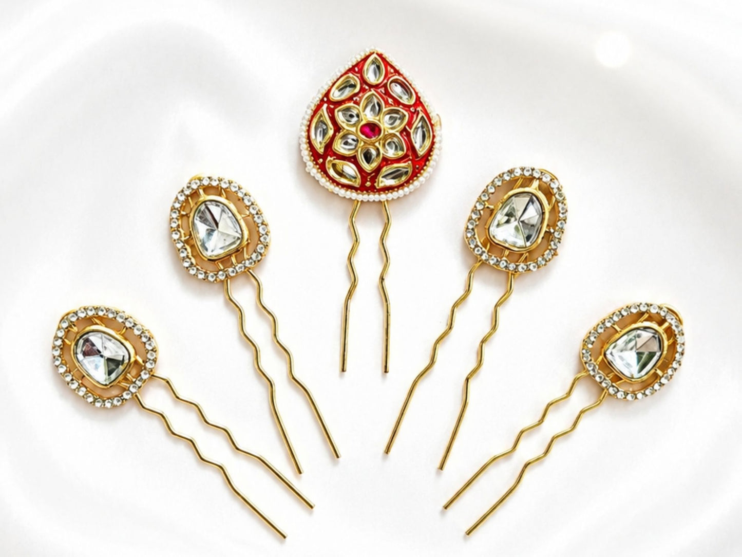 VIANA JEWELS Kesh Qala Navratna Sacred Hair Pin For Women