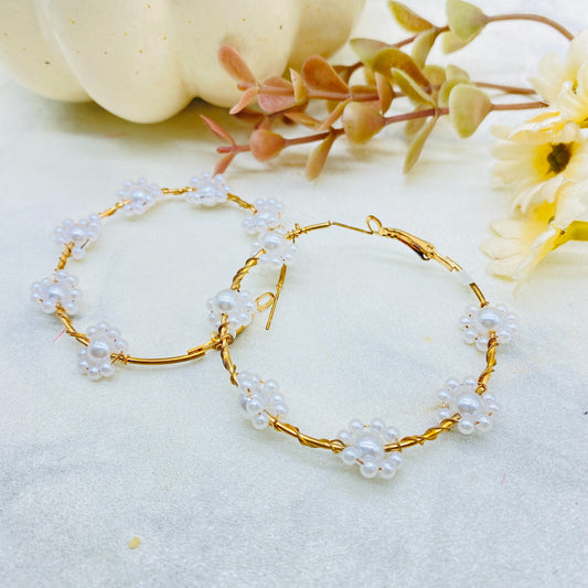 Beautiful Floral Pearl Hoops