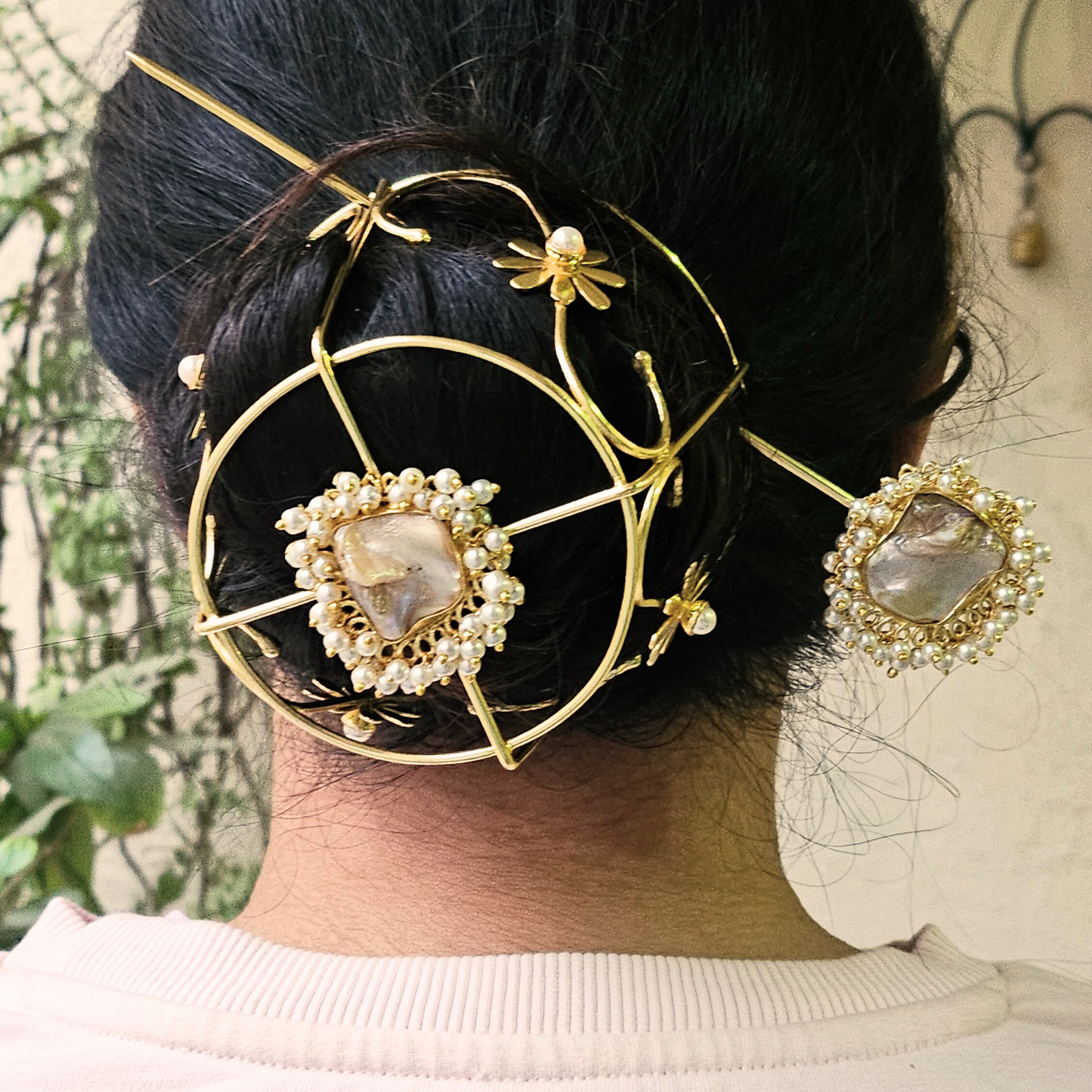 Baroque Pearl Hair Bun Cage Accessory