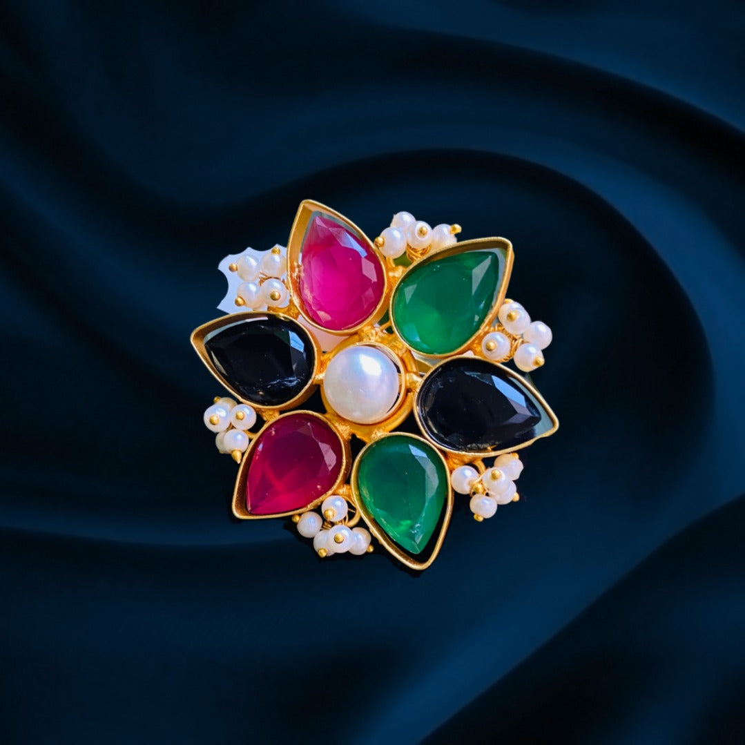 Multicolour Navratna Gold Plated Ring