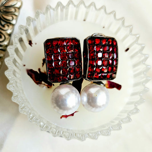 Ruby Red Pearl Drop Earring