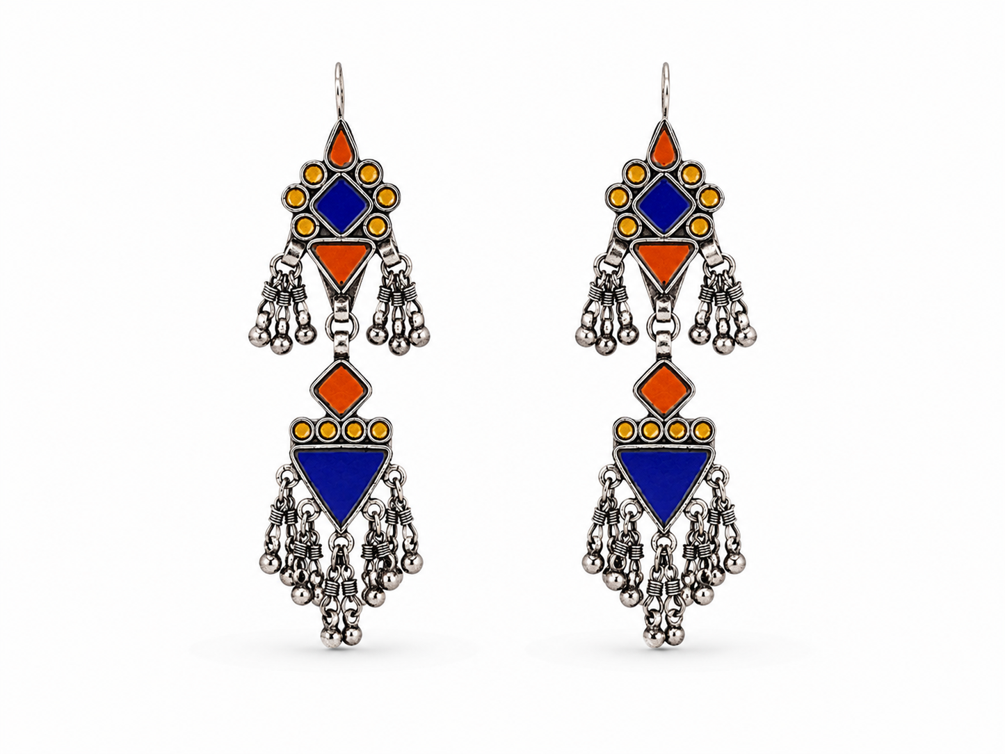 VIANA JEWELS Farah Mirror Tribal Fringe Earrings