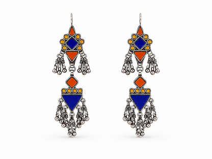 VIANA JEWELS Farah Mirror Tribal Fringe Earrings