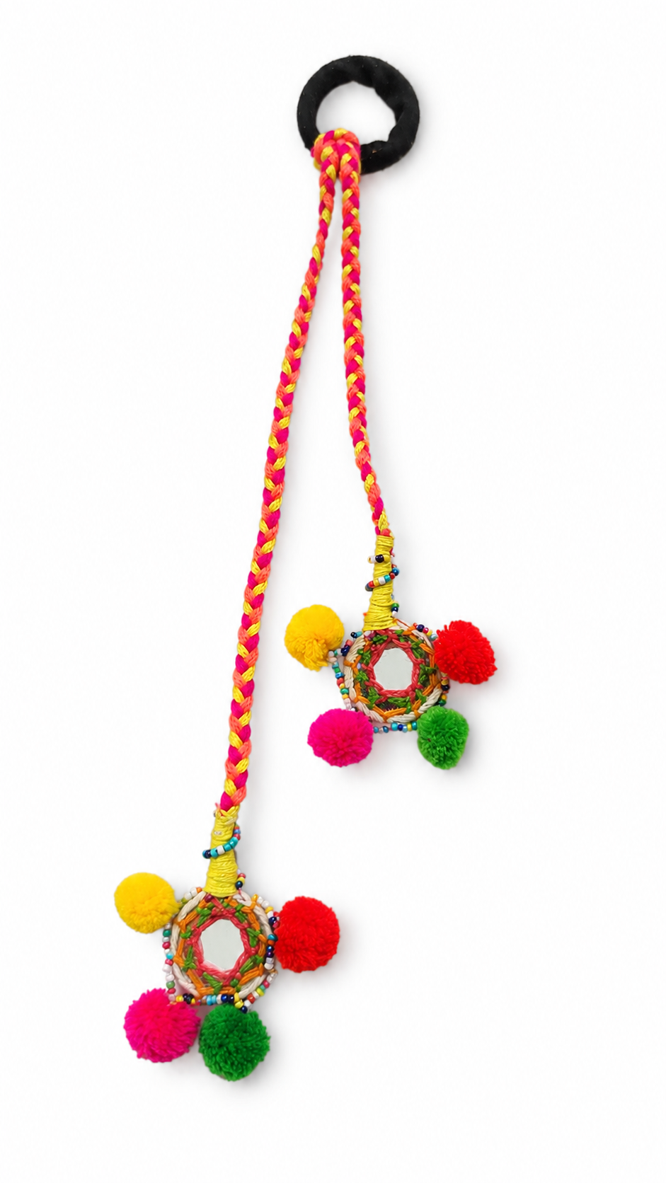 VIANA JEWELS Kutchi Mirror Dangler Boho Hair Rubber Band For Women