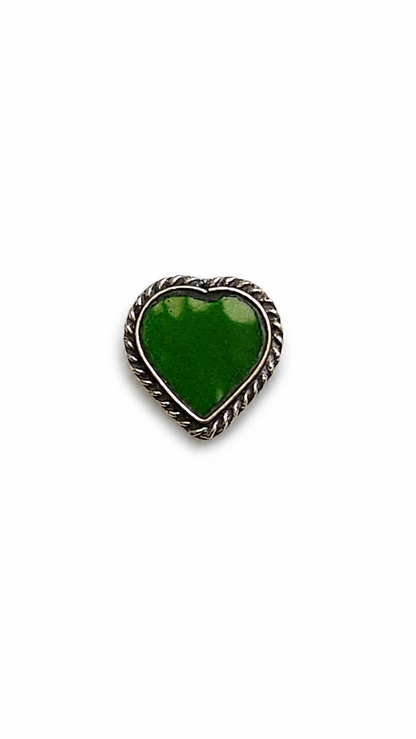 VIANA JEWELS Oxidized Silver Green Heart Ring For Women