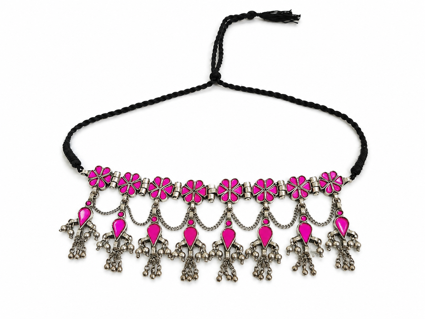 VIANA JEWELS Afghan Tribal Pink Flower Choker