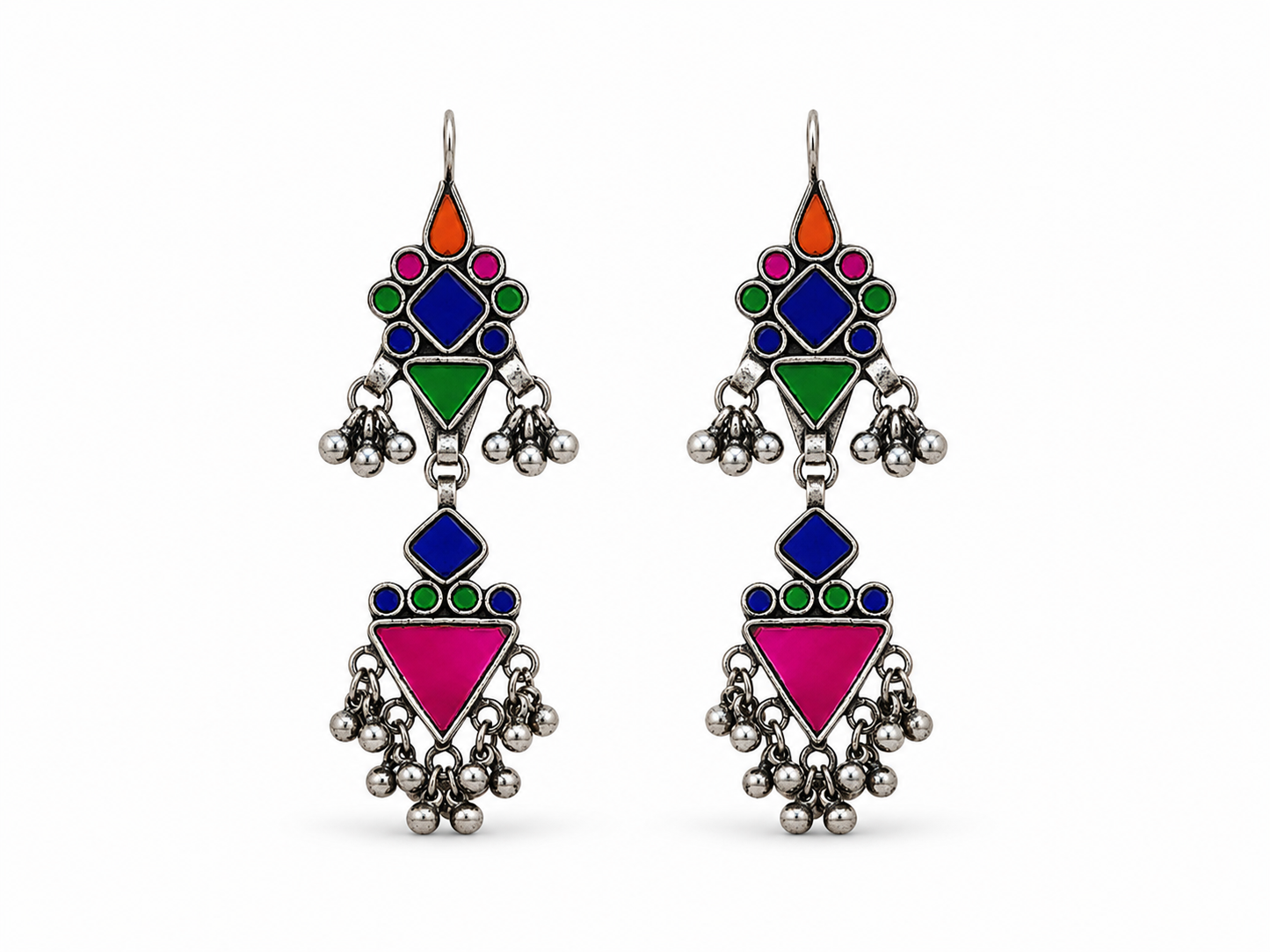 VIANA JEWELS Shirin Mirror Tribal Tassel Earrings