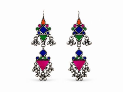 VIANA JEWELS Shirin Mirror Tribal Tassel Earrings
