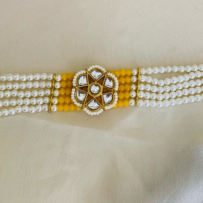 Gorgeous yellow and white Pearl kundan bracelet