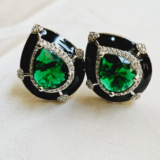 Graceful Emerald Enamel Stud Earring