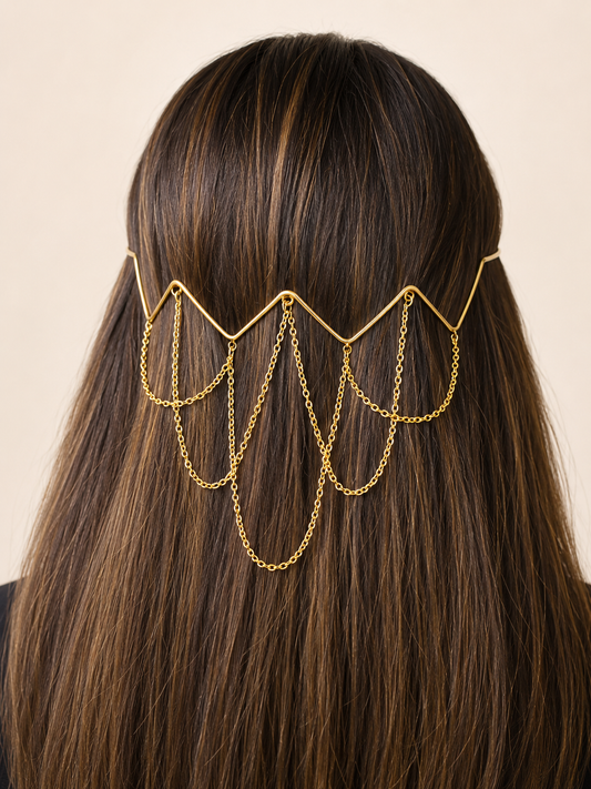VIANA JEWELS Afghani Geometric Brass Hair Tiara For Women
