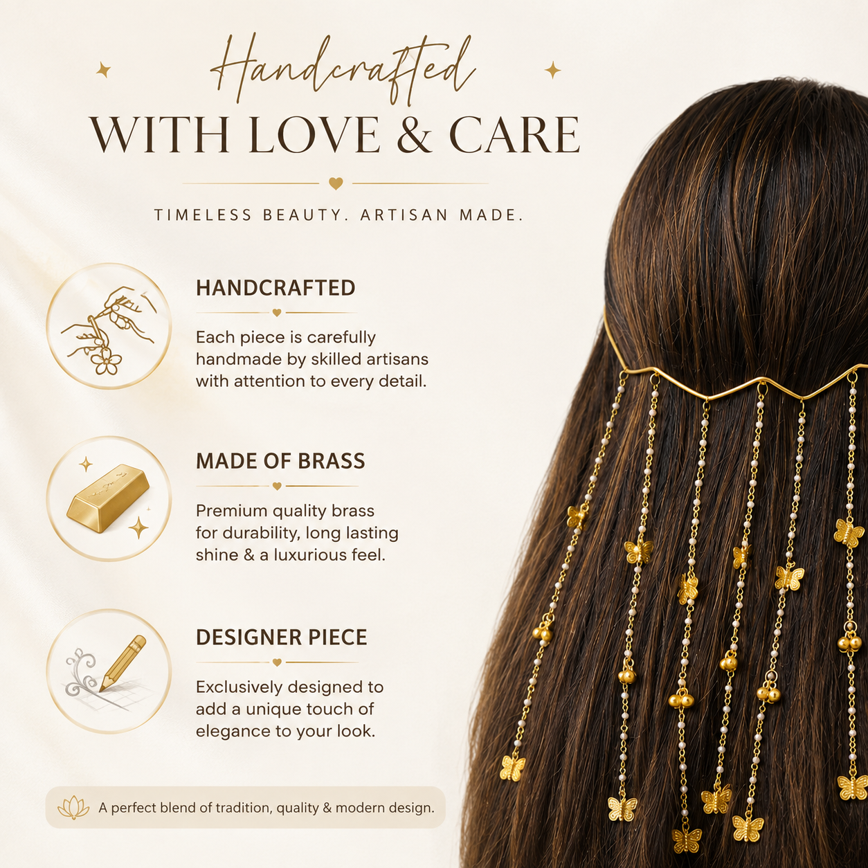 VIANA JEWELS Butterfly Pearl Brass Hair Tiara For Women