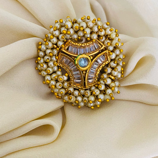 Gold plated ring with pearl guccha