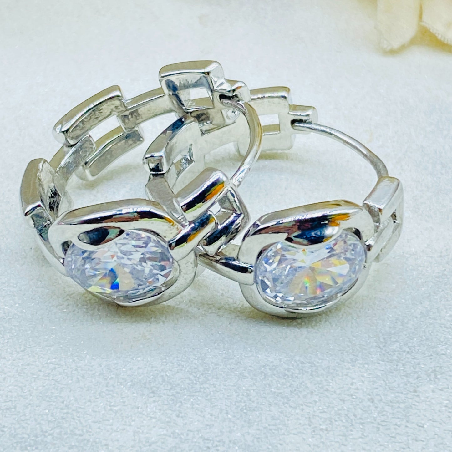 Stylish Silver Crystal Hoops