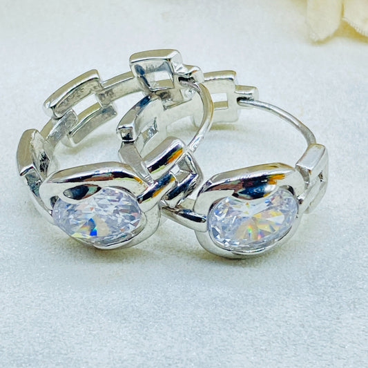 Stylish Silver Crystal Hoops