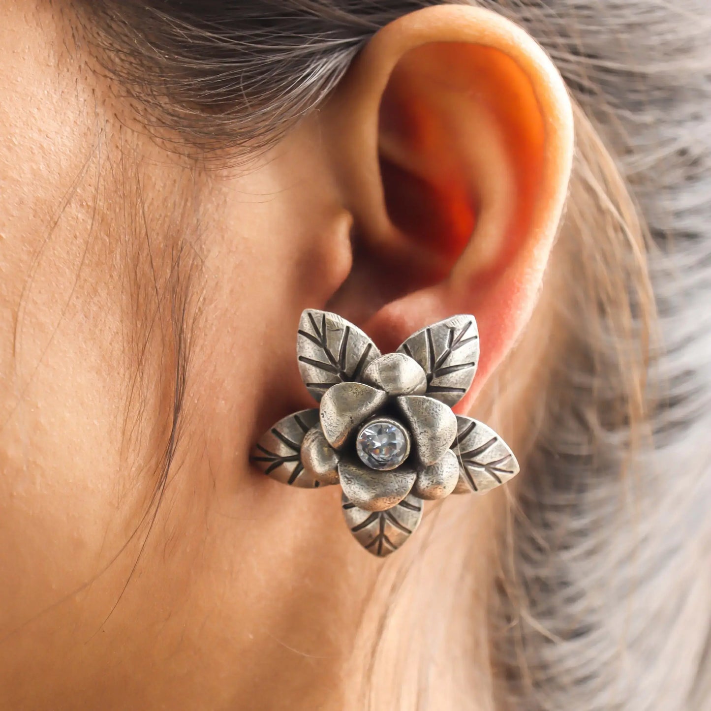 Silver Replica Floral Earring Stud