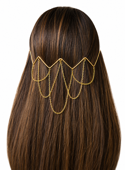 VIANA JEWELS Afghani Geometric Brass Hair Tiara For Women