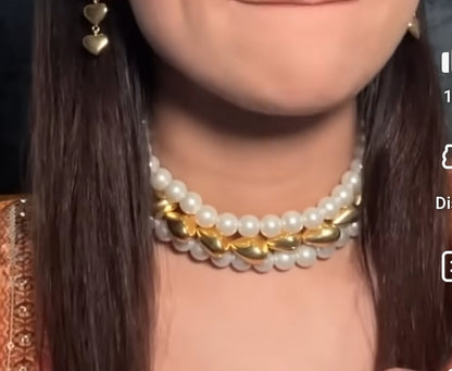 Saima Designer Pearl and Gold choker