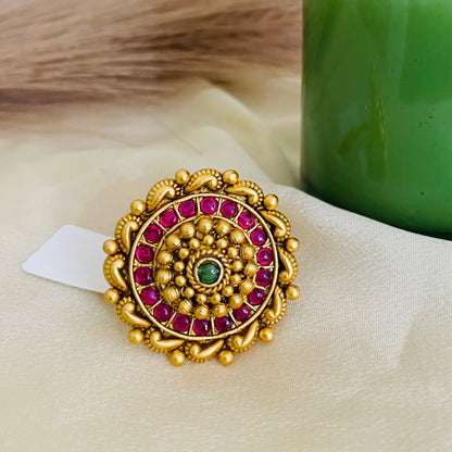 Gold plated ring with meena work