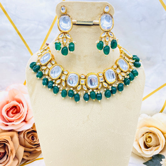 Exquisite Kundan Choker With Emerald Green Beads