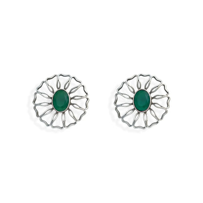 Silver Lookalike Chakra Stud With Emerald Stone