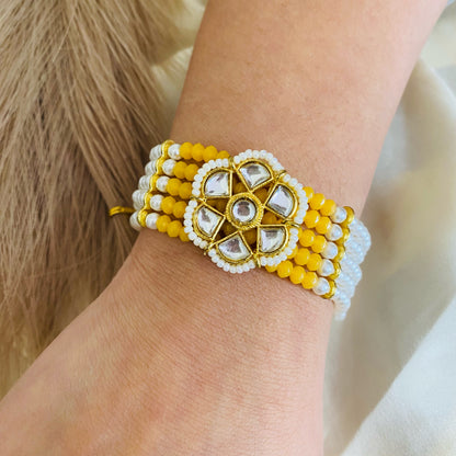 Gorgeous yellow and white Pearl kundan bracelet