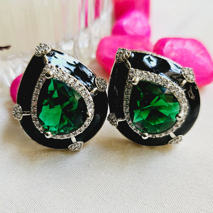 Graceful Emerald Enamel Stud Earring