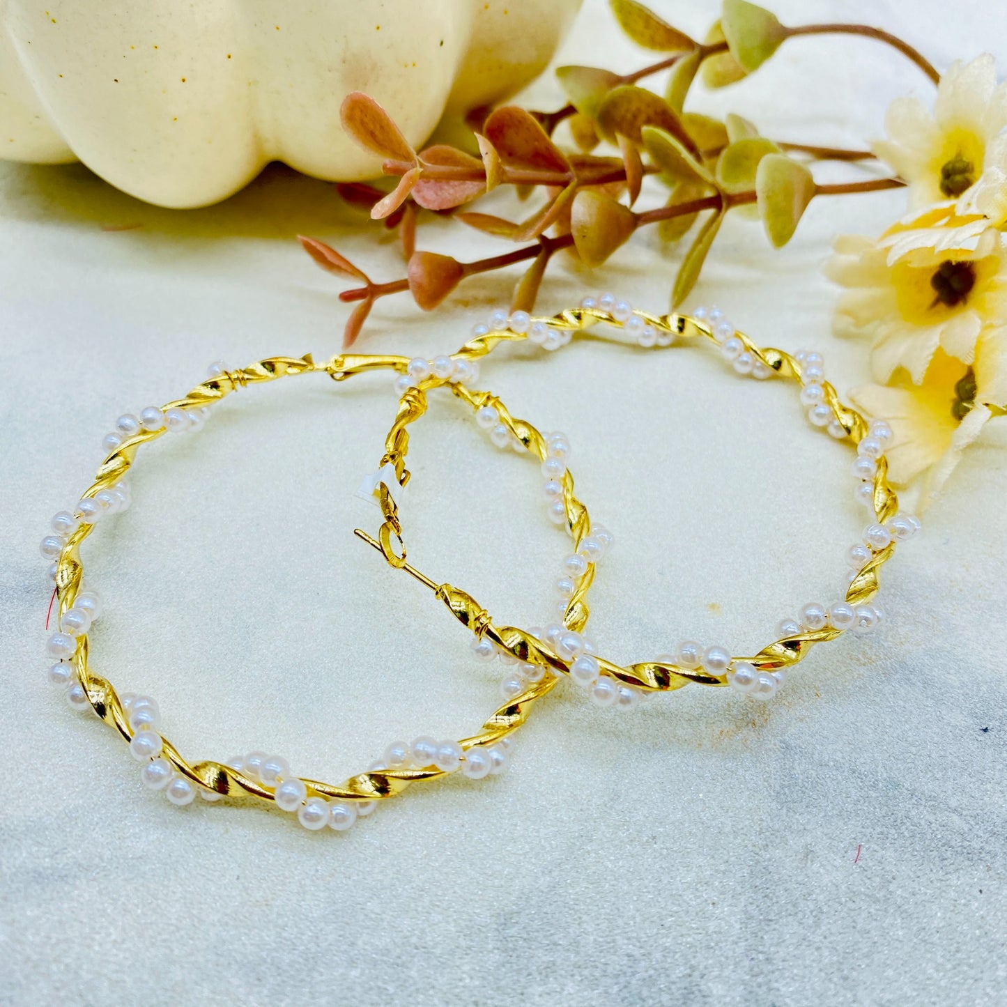 Pearl Gold String Hoops