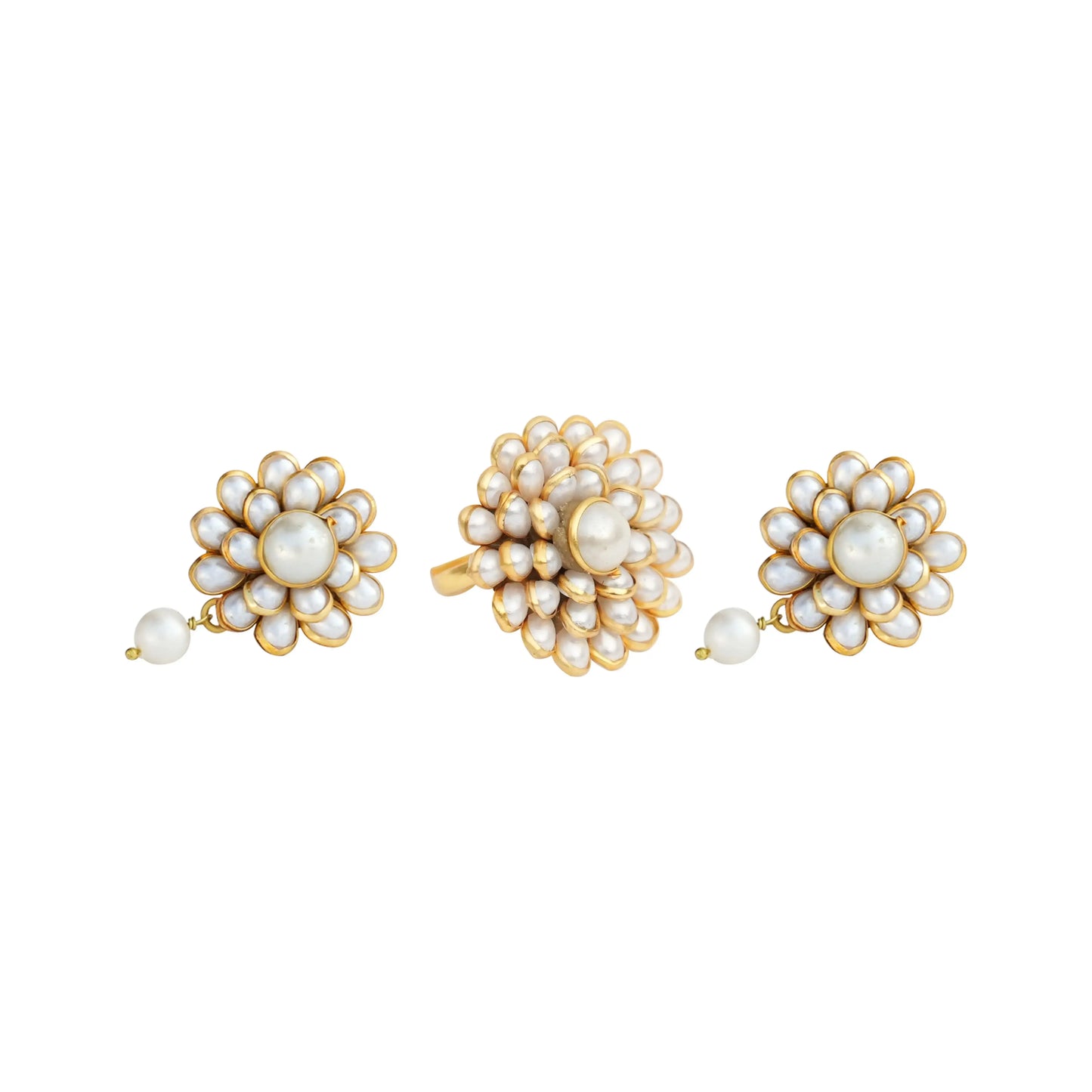 Elegant Pearl drop studs and ring combo